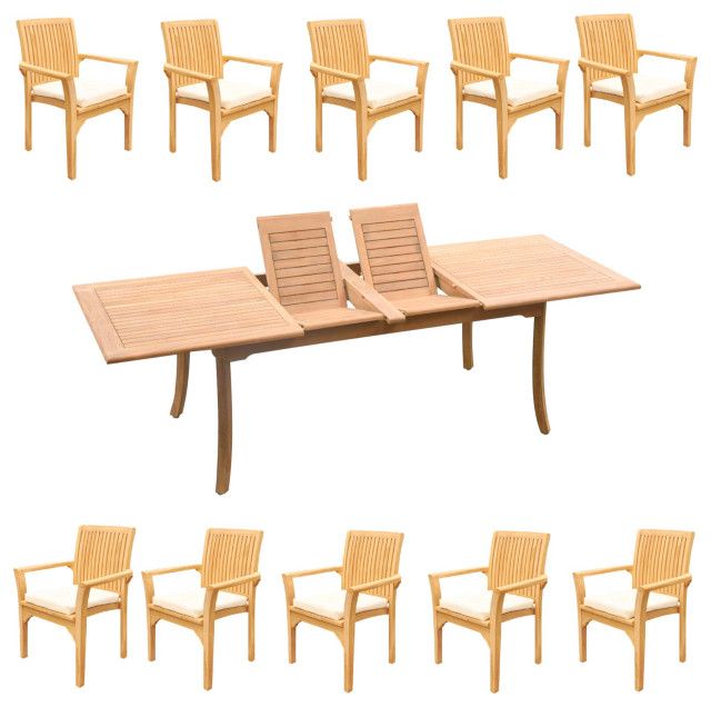11-Piece Outdoor Teak Dining Set: 117" Rectangle Table, 10 Lua Stacking Chairs - Transitional ... with regard to Caring for Your Teak Outdoor Dining Furniture Through the Seasons