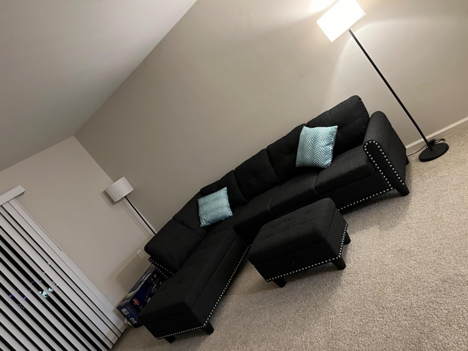 $19/Mo - Finance Devion Furniture Faux Leather Sectional Sofa Couch ... in Devion Furniture Faux Leather Reversible Sleeper Sectional Sofa-Black