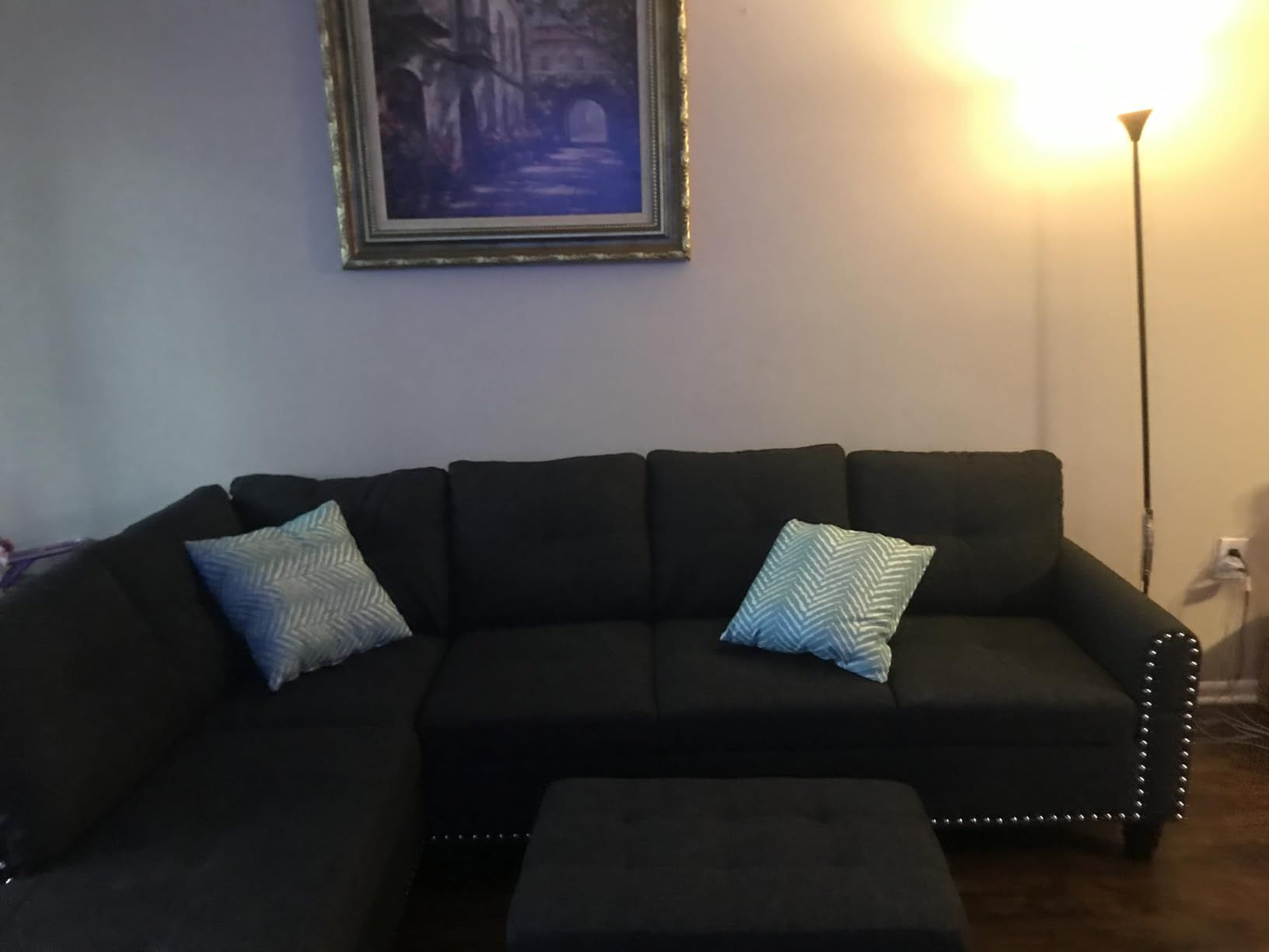 $21/Mo - Finance Devion Furniture Transitional Pu Faux Leather ... in Devion Furniture Faux Leather Reversible Sleeper Sectional Sofa-Black