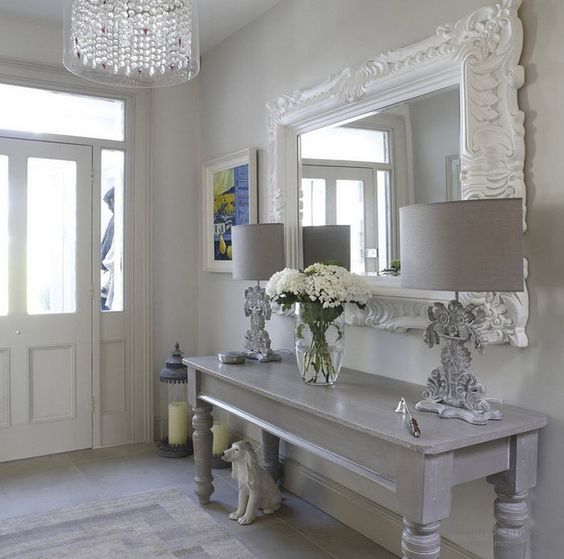 25 Shabby Chic Hallway And Entryway Décor Ideas - Shelterness for Shabby Chic Entryway Table With Rectangular Wood Top And Curved Base Design, Gray/White