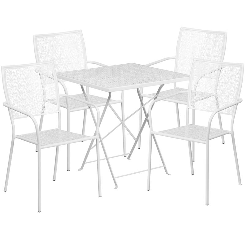 28'' Square White Indoor-Outdoor Steel Folding Patio Table Set With 4 ... pertaining to 28'' Square White Indoor-Outdoor Steel Folding Patio Table Set