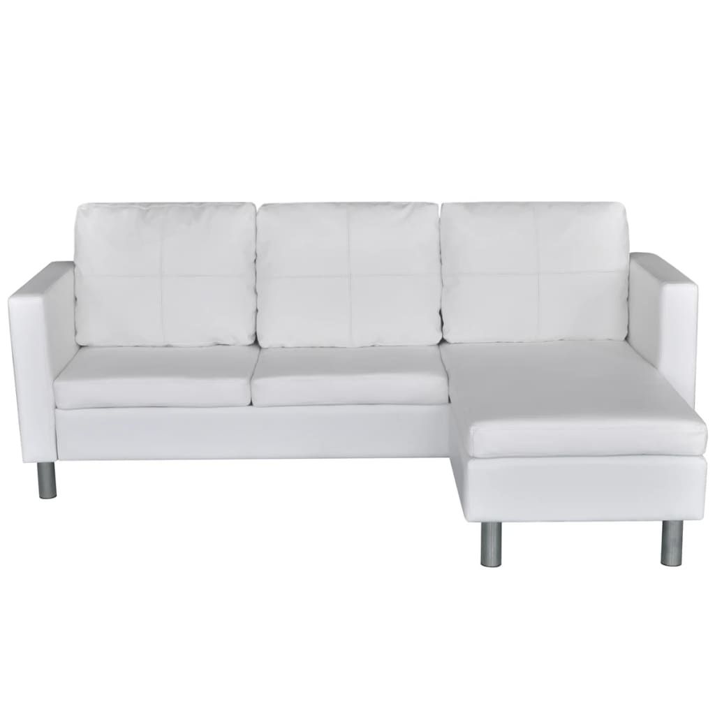 3-Seater L-Shaped Artificial Leather Sectional Sofa White | Vidaxl.com inside Vidaxl L-Shaped Sofa Bed Artificial Leather Black And White
