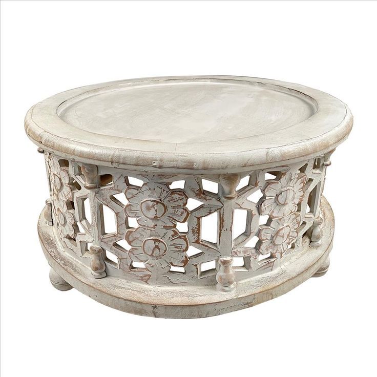 30 Inch Round 2 Piece Wood Coffee Table Set, Carved Floral Design ... throughout How a 30" Round Coffee Table Set Can Transform Your Living Space