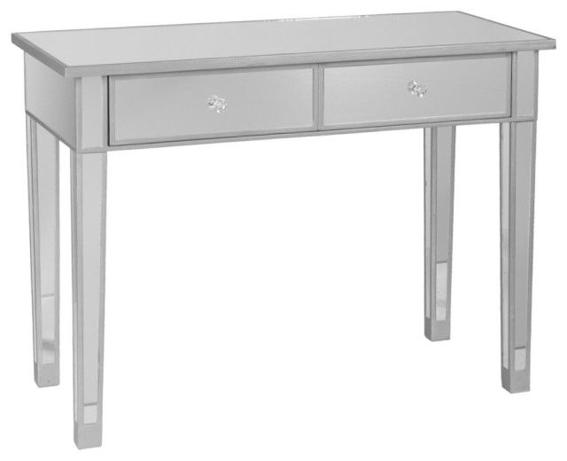 40" Silver Mirrored Glass Console Table With Storage - Transitional ... within 40" Silver Mirrored Glass Console Table With Storage