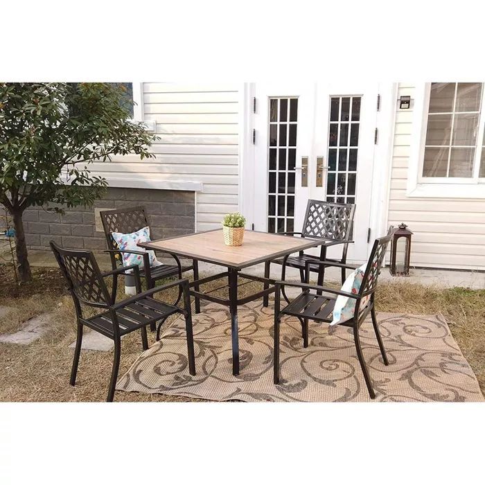 5Pc Patio Set With Faux Wood Table & Metal Chairs - Captiva Designs ... throughout Abbott Outdoor 4 Seater Aluminum Dining Set With Faux Wood Table Top, Aluminum + Faux Wood
