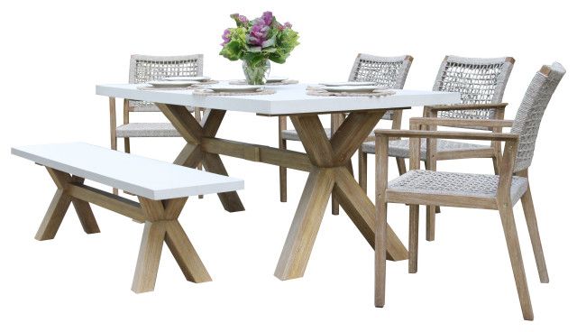 6-Piece Ivory Composite And Eucalyptus Wash Dining Set With Bench ... pertaining to 3-Piece Ivory Composite And Eucalyptus Wash Picnic Dining Set