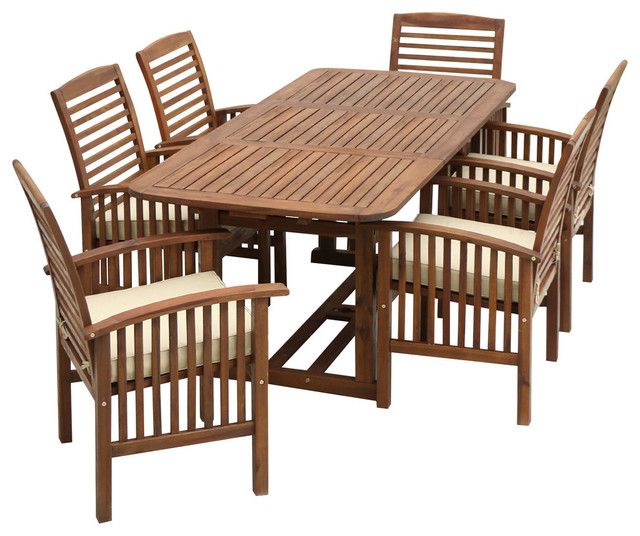 7-Piece Acacia Patio Dining Set With Cushions - Transitional - Outdoor ... regarding Elevating Your Outdoor Dining Experience with Acacia