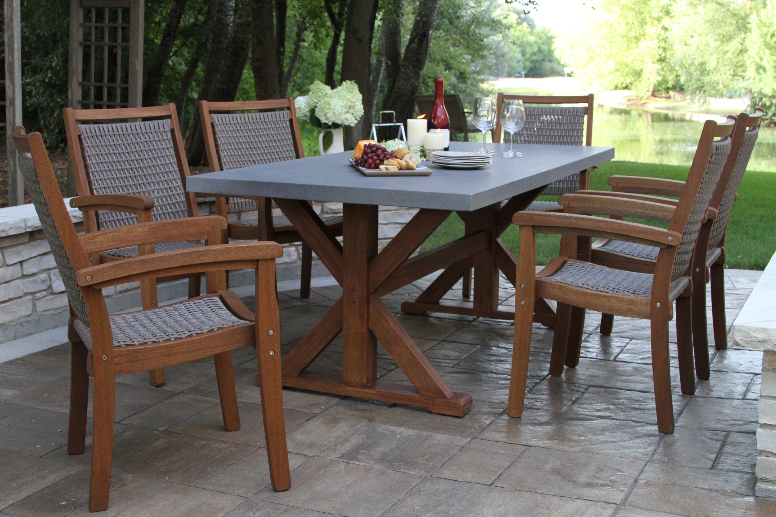 7-Piece Composite Top Dining Set With Stacking Driftwood Grey Chairs - Tropical - Outdoor Dining ... regarding 7-Piece Composite Top Dining Set With Stacking Driftwood Grey Chairs