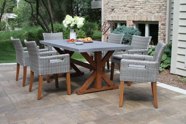 7-Piece Dining Table With Composite Concrete Top And Light Gray Chairs ... in The Durability and Style of Composite Concrete Dining Tables