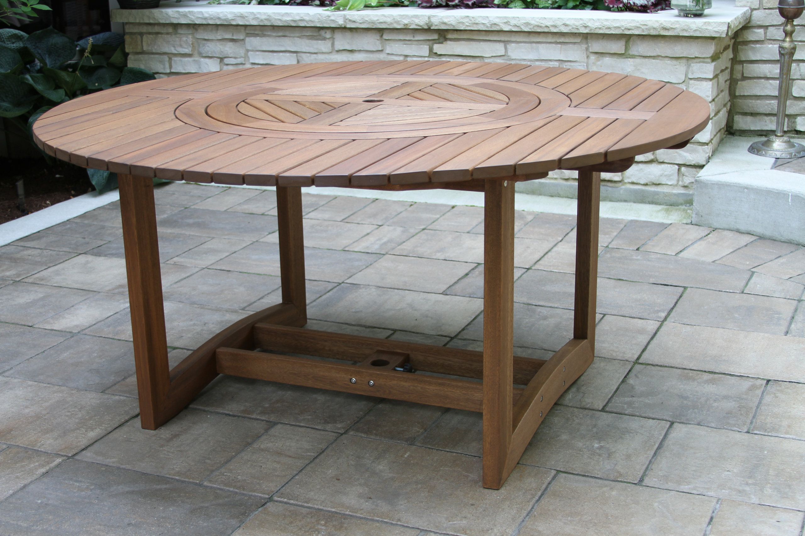 7-Piece Eucalyptus Round Lazy Susan Dining Set With 6 Stacking Wicker ... pertaining to Unlock Outdoor Entertaining Bliss With Your Eucalyptus Dining Set
