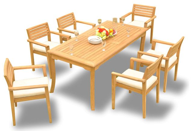 7-Piece Outdoor Teak Dining Set, 71" Rectangle Table, 6 Montana Stacking Chairs - Transitional ... inside Caring for Your Teak Outdoor Dining Furniture Through the Seasons