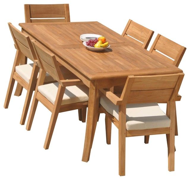 7-Piece Outdoor Teak Dining Set: 83" Rectangle Table, 6 Celo Stacking Arm Chairs - Transitional ... pertaining to Caring for Your Teak Outdoor Dining Furniture Through the Seasons