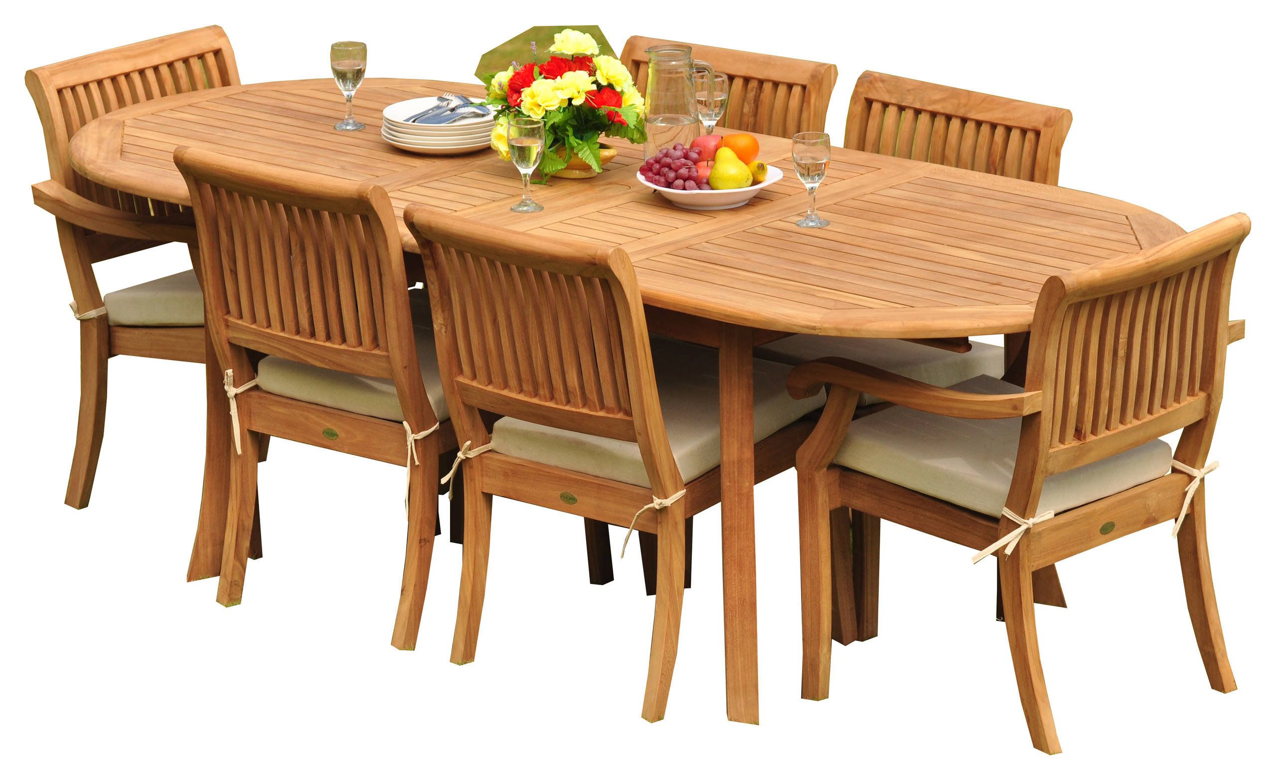 7-Piece Teak Dining Set, 94" Ext Oval, 6 Arbor Stacking Arm/Armless ... regarding 7-Piece Teak Dining Set, 94" Ext Oval, 6 Arbor Stacking Arm/Armless Chairs