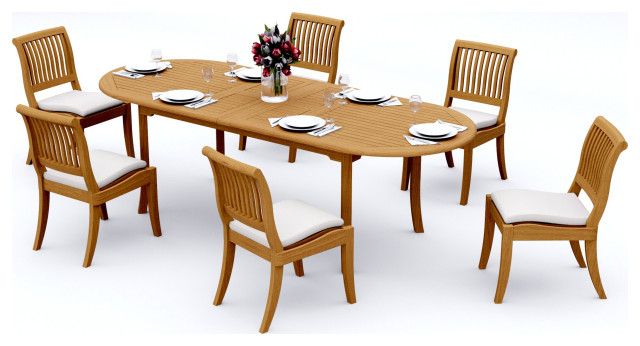 7-Piece Teak Dining Set, 94&amp;quot; Ext Oval Table, 6 Arbor Stacking Armless ... for 7-Piece Teak Dining Set, 94&amp;quot; Ext Oval, 6 Arbor Stacking Arm/Armless Chairs