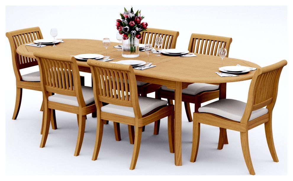 7-Piece Teak Dining Set, 94&amp;quot; Ext Oval Table, 6 Arbor Stacking Armless ... intended for 7-Piece Teak Dining Set, 94&amp;quot; Ext Oval, 6 Arbor Stacking Arm/Armless Chairs