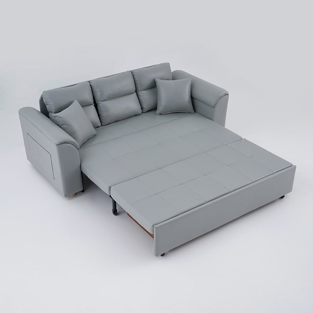 74" Convertible Sofa Bed Light Gray Full Sleeper Sofa With Storage And ... within 74" Queen 2-Seater Leath-Aire Sleeper Sofa, Beige