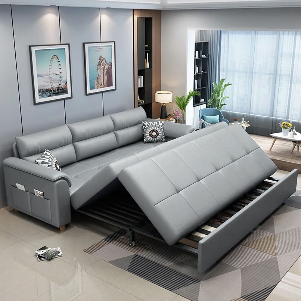 74" Light Gray Full Sleeper Convertible Sofa With Storage & Pockets ... within Maximizing Your Space Smart Storage Solutions in a Gray Convertible Sofa