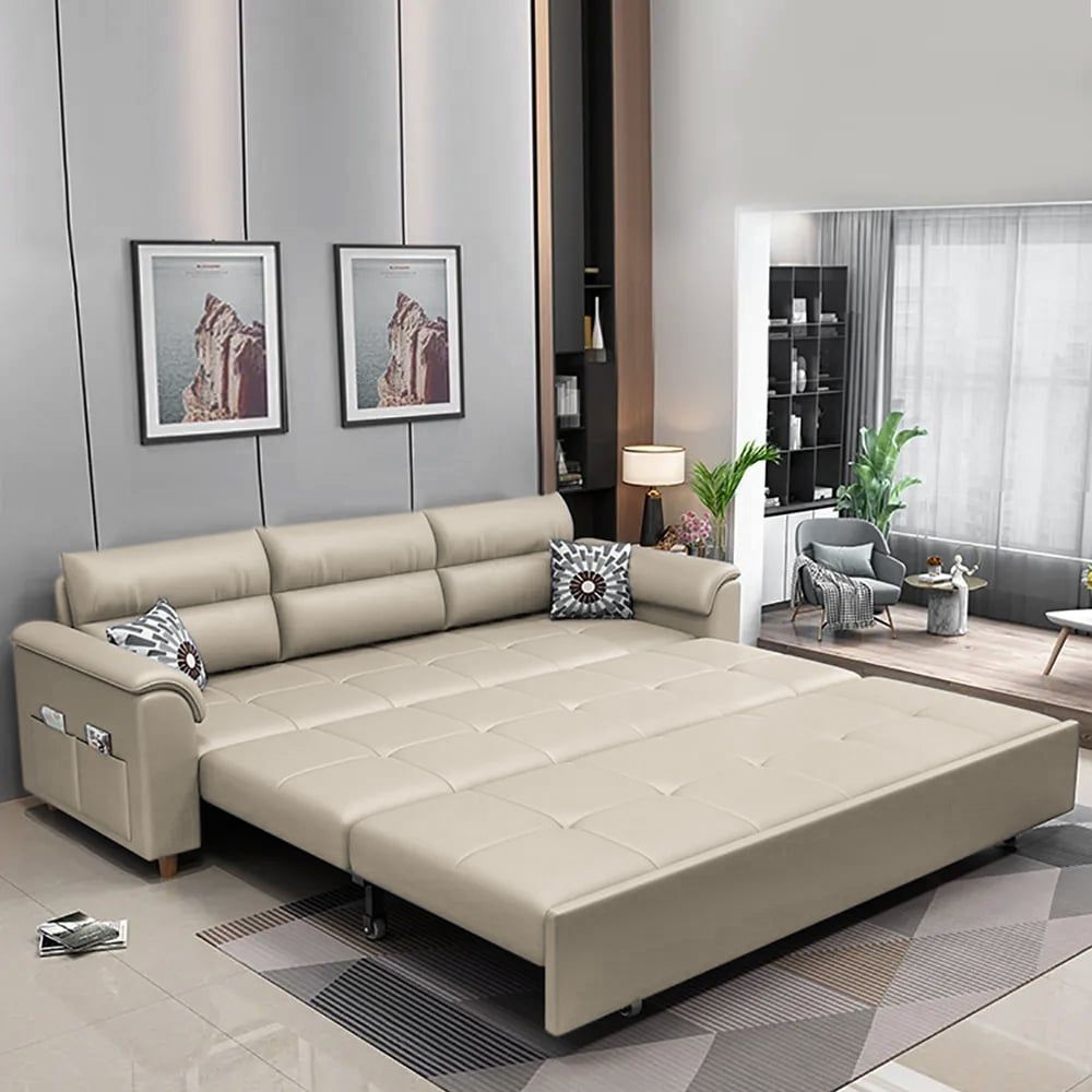 74" Queen 2-Seater Leath-Aire Sleeper Sofa - Great Gifts Club in The Smart Versatility of a 74" Queen 2-Seater Leath-aire Sofa in Beige
