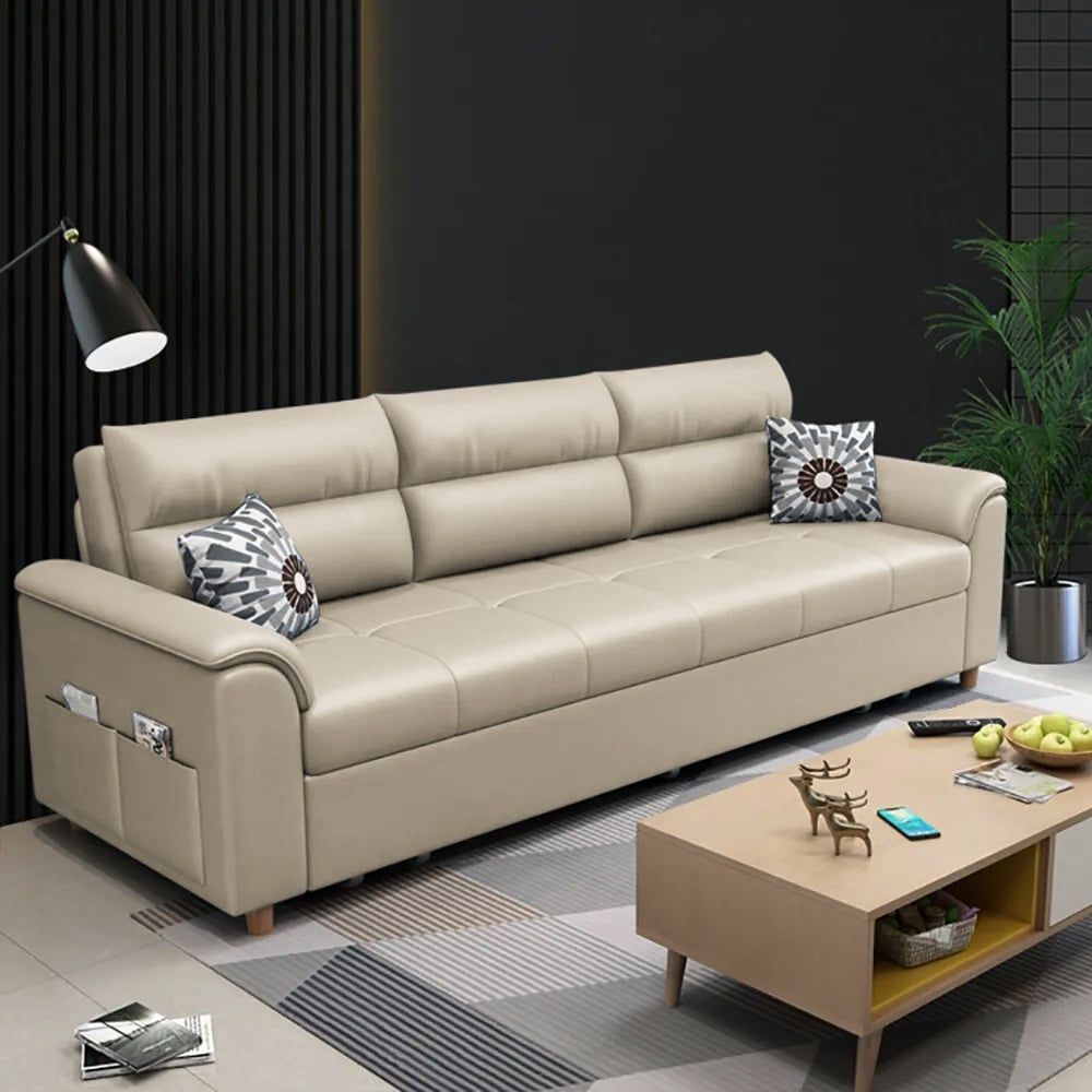 74" Queen 2-Seater Leath-Aire Sleeper Sofa - Great Gifts Club with The Smart Versatility of a 74" Queen 2-Seater Leath-aire Sofa in Beige