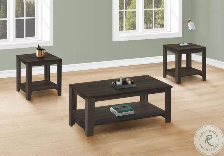 7883P Brown Oak 3 Piece Occasional Table Set From Monarch | Coleman ... pertaining to Picket House Furnishings Stella 3-Piece Occasional Table Set