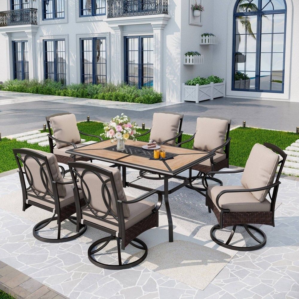 7Pc Outdoor Dining Set With Swivel Chairs With Seat & Back Cushions ... in Expert Insights on Maintaining Your Abbott Outdoor Faux Wood Dining Table