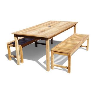 82X35" Cannes Table, 2 Backless Benches, Grade A Teak - Craftsman - Outdoor Dining Sets - By ... regarding 82X35" Cannes Table, 2 Backless Benches, Grade A Teak