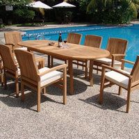 9-Piece Outdoor Teak Dining Set, 94" Oval Table, 8 Wave Stacking Arm Chairs - Contemporary ... regarding Maximizing Comfort and Style with Wave Stacking Armchairs