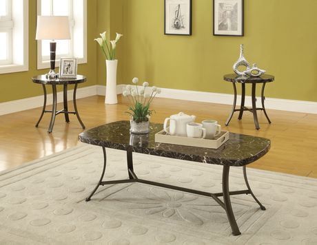 Acme Daisy 3Pc Pack Coffee/End Table Set In Black Faux Marble & Antique ... for Acme Docila 3Pc Pack Coffee & End Set