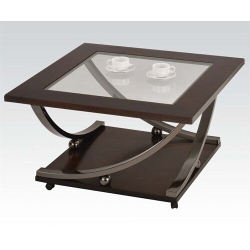 Acme Isiah Coffee Table In Black Nickel And Clear Glass | Ebay for Isiah Coffee Table, Black Nickel And Clear Glass