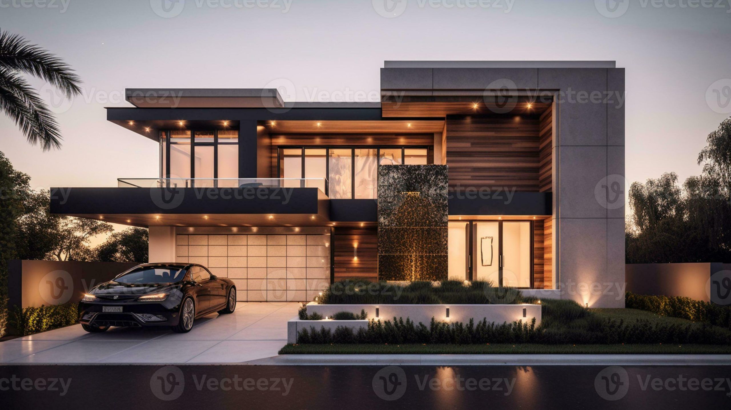 Ai Generative Exterior Of Modern Luxury House With Garden And Beautiful ... in Modern Sleeper Sofa With Buttonless Tufted Back & Click-Clack Storage, Grey Chenille