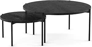 Amazon.com: Amisco Drew 24&amp;quot; And 36&amp;quot; Round Coffee Table Set - Basalt Tfl ... with Amisco Drew 36&amp;quot; Round Nesting Table Set, 2, Basalt Tfl / Black Metal