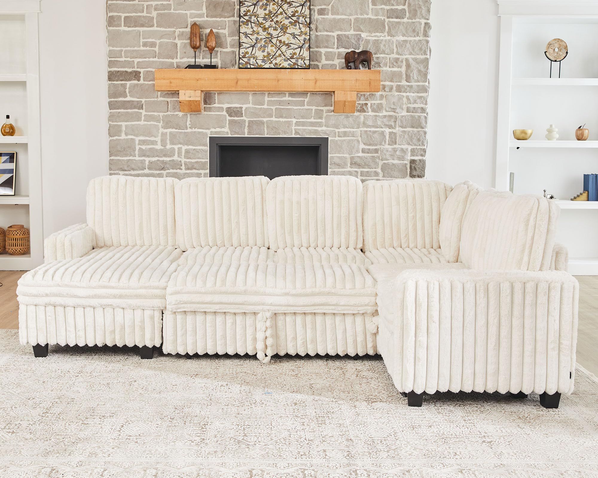 Amazon.com: Belffin Corduroy Sleeper Sofa Bed With Storage Chaise ... with regard to Designing with the Corduroy Milky White Sofa Bed Key Considerations