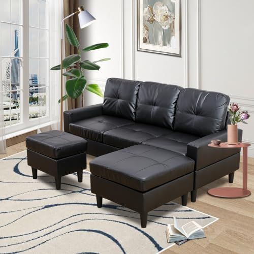 Amazon.com: Best Choice Products Faux Leather Upholstery 3-Piece ... regarding Maximizing Small Spaces with the Radella Convertible Sofa