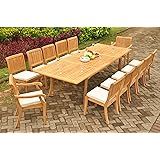 Amazon.com : New 13 Pc Luxurious Grade-A Teak Dining Set - Large 117" Rectangle Table And 12 ... intended for Creating Lasting Memories around Your 13-Piece Teak Dining Set