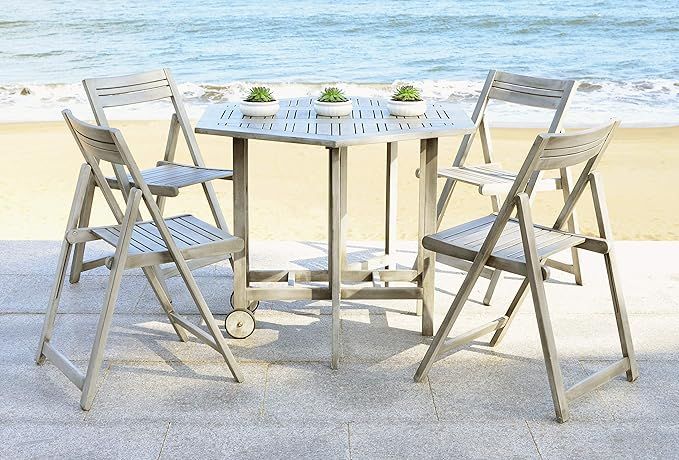 Amazon.com: Safavieh Outdoor Collection Kerman Grey Wash 5-Piece Foldable Patio Dining Set ... intended for Designing with the Safavieh Kerman 5-Piece Set Indoor-Outdoor Versatility