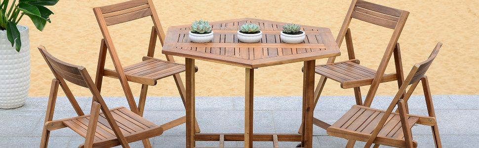Amazon.com: Safavieh Outdoor Collection Kerman Natural 5-Piece Foldable Patio Dining Set (Fully ... within Designing with the Safavieh Kerman 5-Piece Set Indoor-Outdoor Versatility
