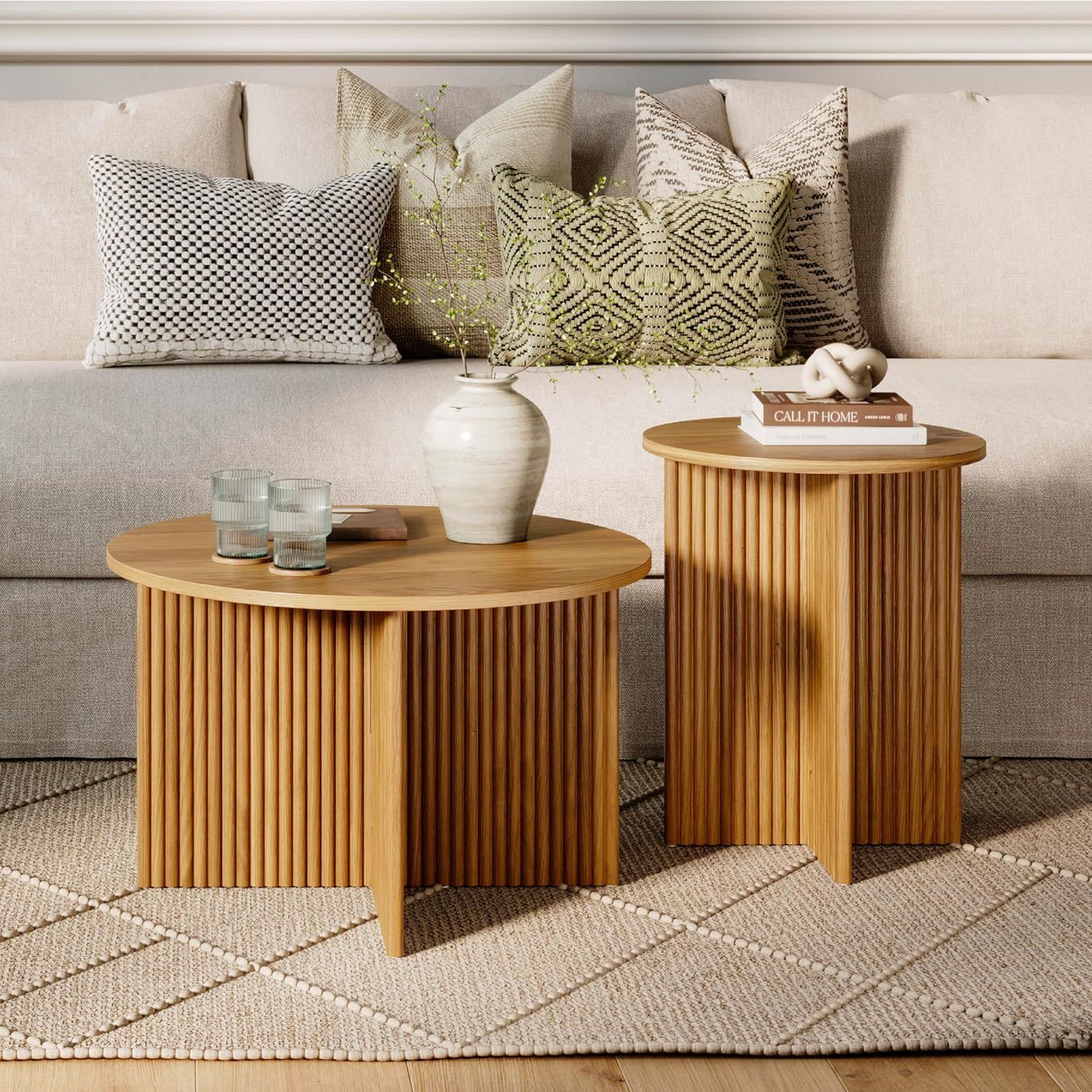Amazon.com: Stead Round Fluted Nesting Coffee Table - 2 Piece Coffee ... intended for 2-Piece Nesting Round Coffee Table Set Modern Farmhouse Style By Lavish Home