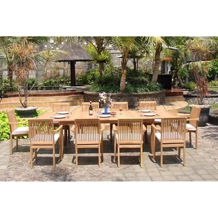 Amazon.com: Teakstation 12 Seater Grade-A Teak Wood 13Pc Dining Set: 117" Double Extension ... throughout Creating Lasting Memories around Your 13-Piece Teak Dining Set