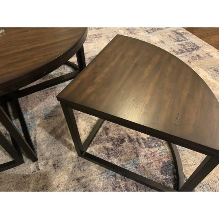 Arcadia Industrial Mocha/Black Acacia Wood Round Wedge Tables (Set Of 4) - Bed Bath & Beyond ... pertaining to Arcadia Acacia Wood Set Of 4 Round Wedge Tables, Antiqued Mocha