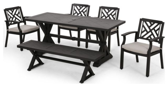Arlene Waterford Outdoor Aluminum 6 Piece Dining Set With Bench ... with Arlene Waterford Outdoor Aluminum 7 Piece Dining Set