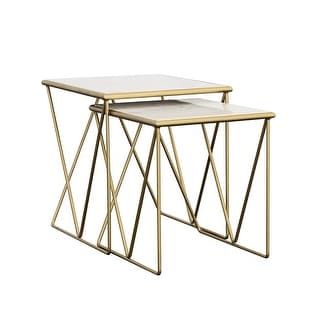 Atticus Black Wood And Antiqued Gold Metal Nesting Accent Tables (Set Of 2) - Bed Bath &amp;amp; Beyond ... pertaining to Integrating the Atticus Nesting Tables for a Touch of Elegance