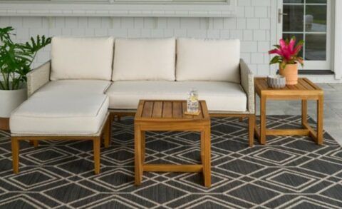 B H & G Davenport Sofa Lounger With Two Acacia Wood Tables with regard to Davenport Sofa Table