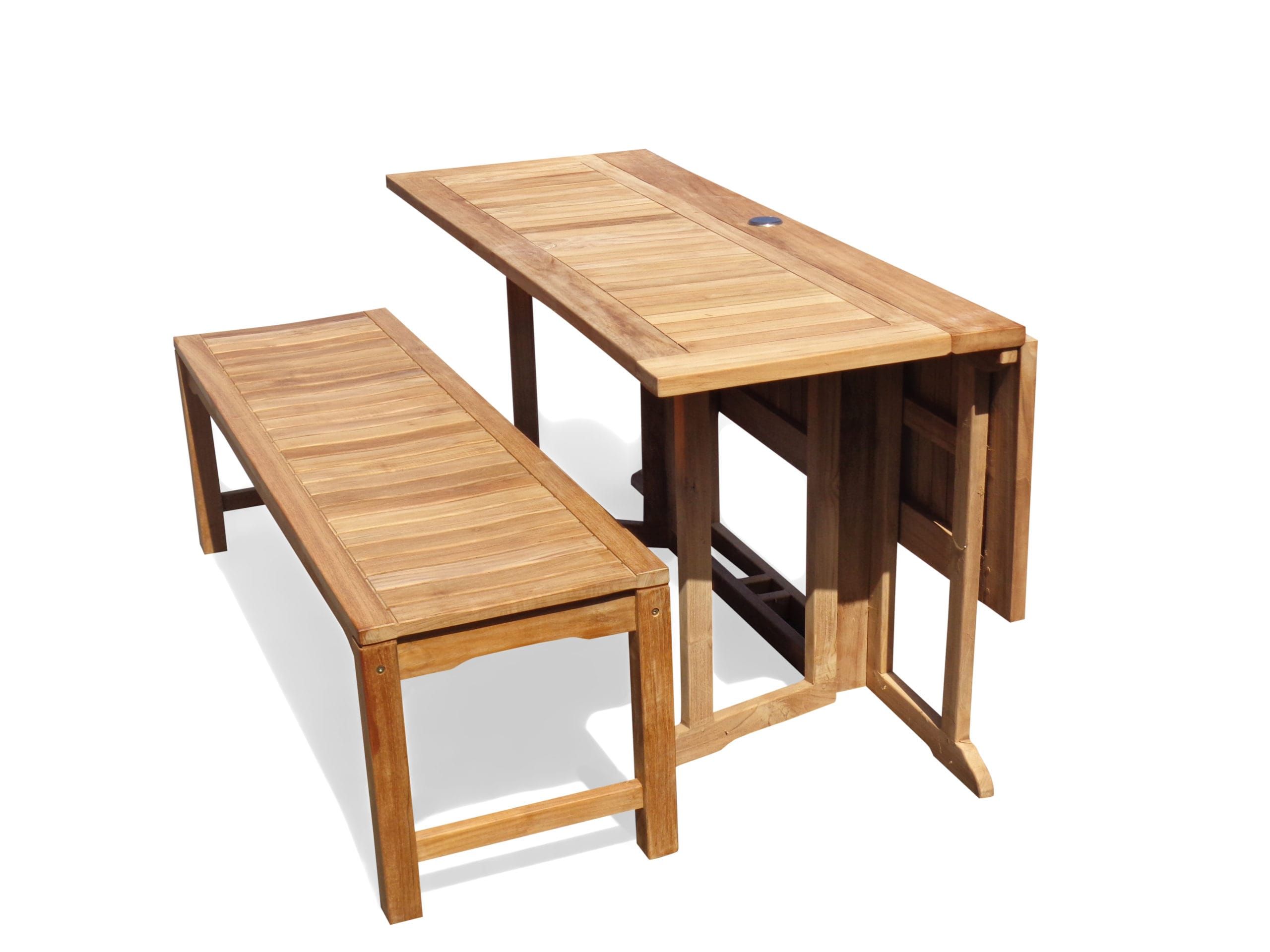 Barcelona 59" X 39" Rectangular Drop Leaf Teak Table W/Two 59" Backless Benches...seats 6 within 82X35" Cannes Table, 2 Backless Benches, Grade A Teak