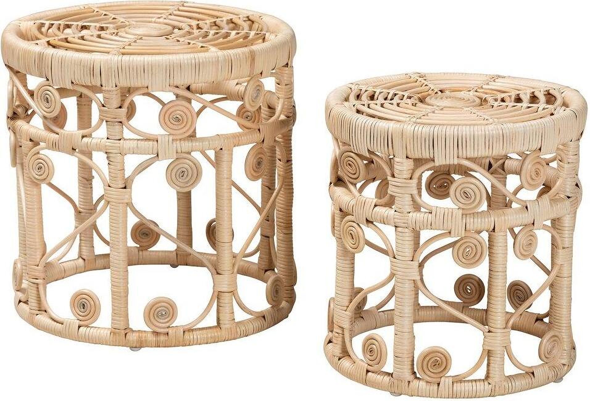 Baxton Studio Bowie Modern Bohemian Natural Brown Rattan 2 Piece Nesting End Table Set ... in Amaya Natural Rattan 2-Piece Nesting End Table Set