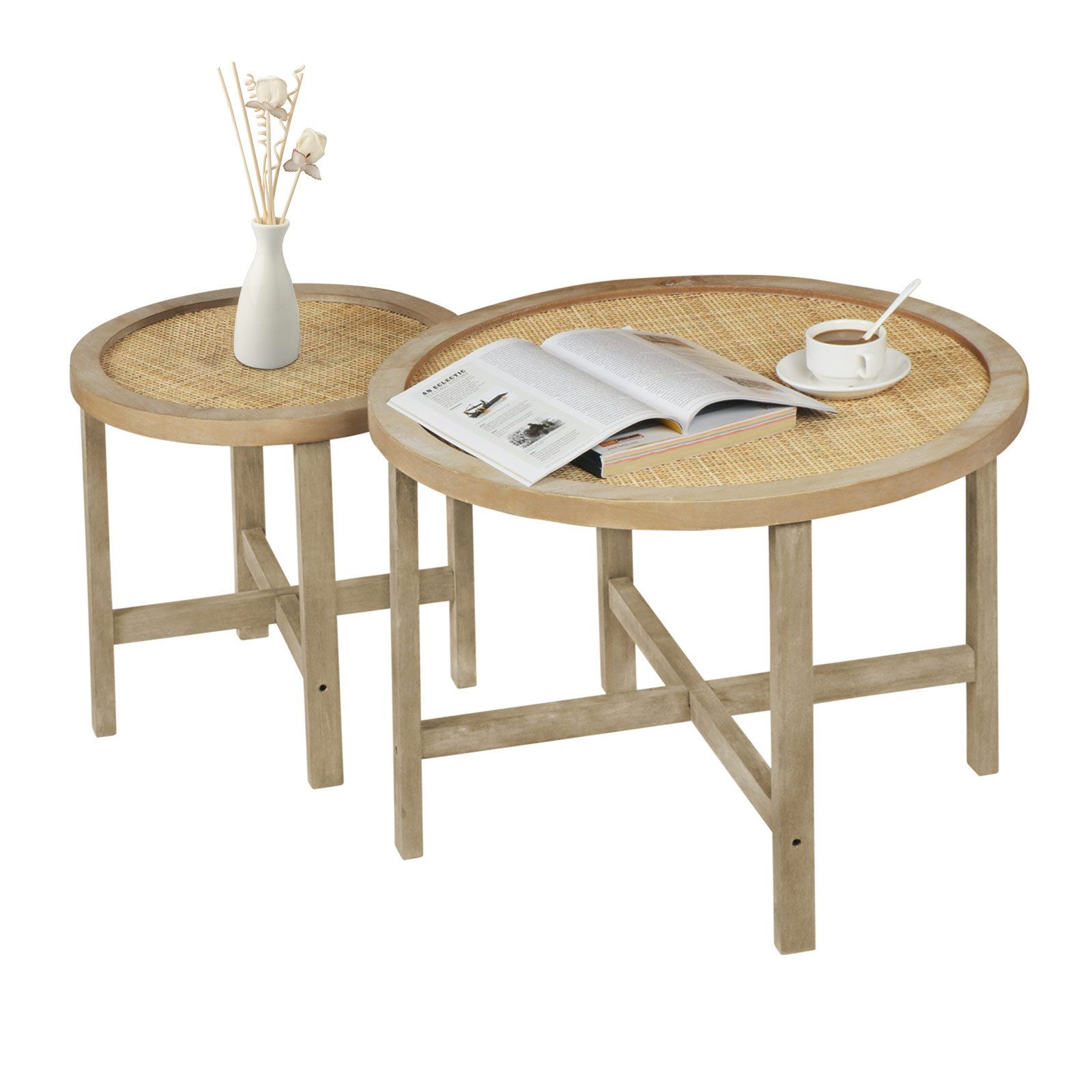 Bay Isle Home™ Set Of 2 Round Nesting End Tables With Natural Rattan ... with Understanding the Benefits of Rattan Nesting Furniture with Amaya