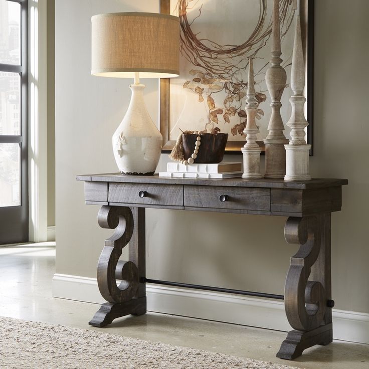 Bellamy Rectangular Sofa Table In Weathered Pine By Magnussen Home ... pertaining to How the Weathered Charcoal Finish Enhances the Magnussen Garrett Console Table