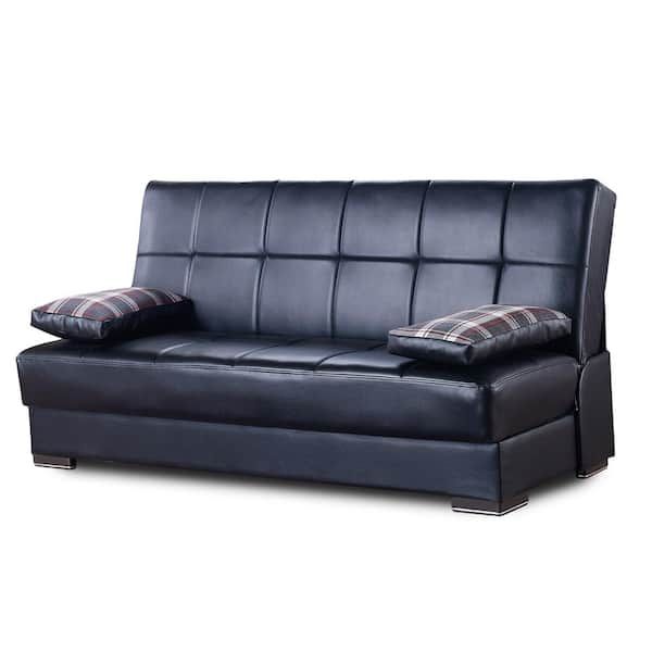 Black Faux Leather Sleeper Sofa | Cabinets Matttroy with Radella 69"W Convertible Sleeper Sofa, Black Pu Leather