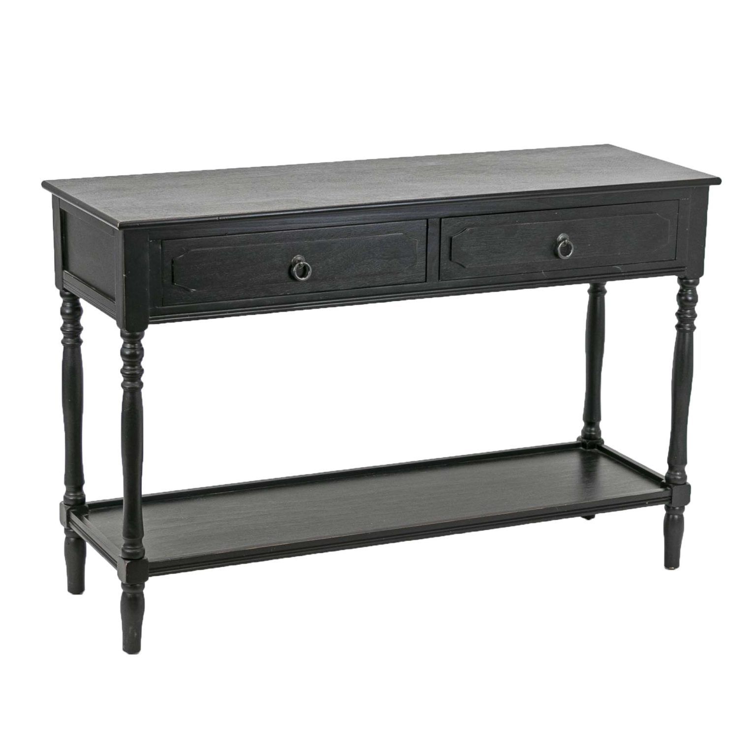 Black Finish Two Drawer Console Table With Lower Shelf | Grandview ... inside Larra 2 Drawer Console Table Black