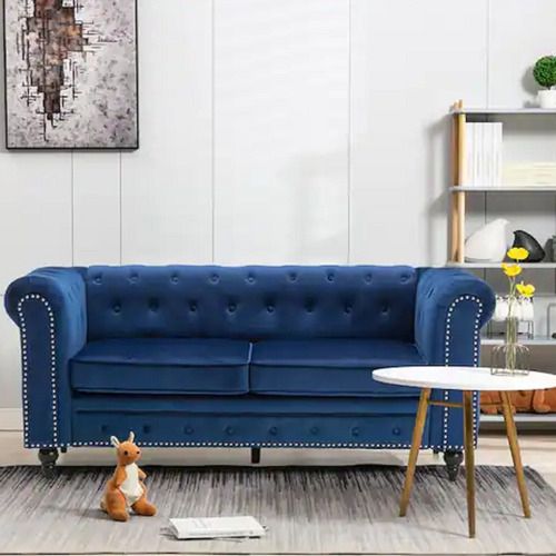 Blue Velvet Tufted Upholstered 2 Seater Rolled Arm Solid Modern Sofa At ... for The Enduring Appeal of Blue Sleeper Sofas with Classic Rolled Armrests
