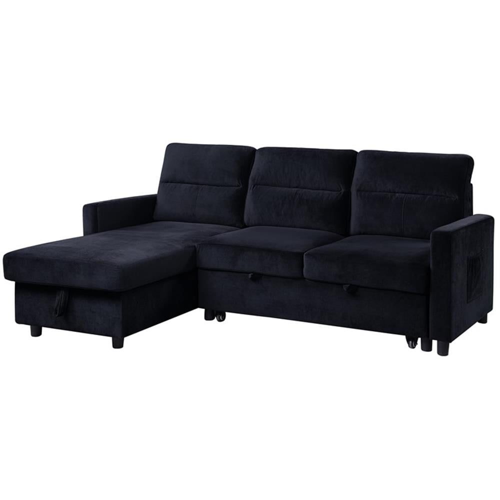 Bowery Hill Black Velvet Reversible/Sectional Sleeper Sofa With Storage ... throughout Practical Tips for Styling and Maintaining Your Bowery Hill Tufted Sleeper Sofa